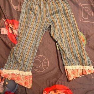 Striped Lace Trim Kids Casual Pants